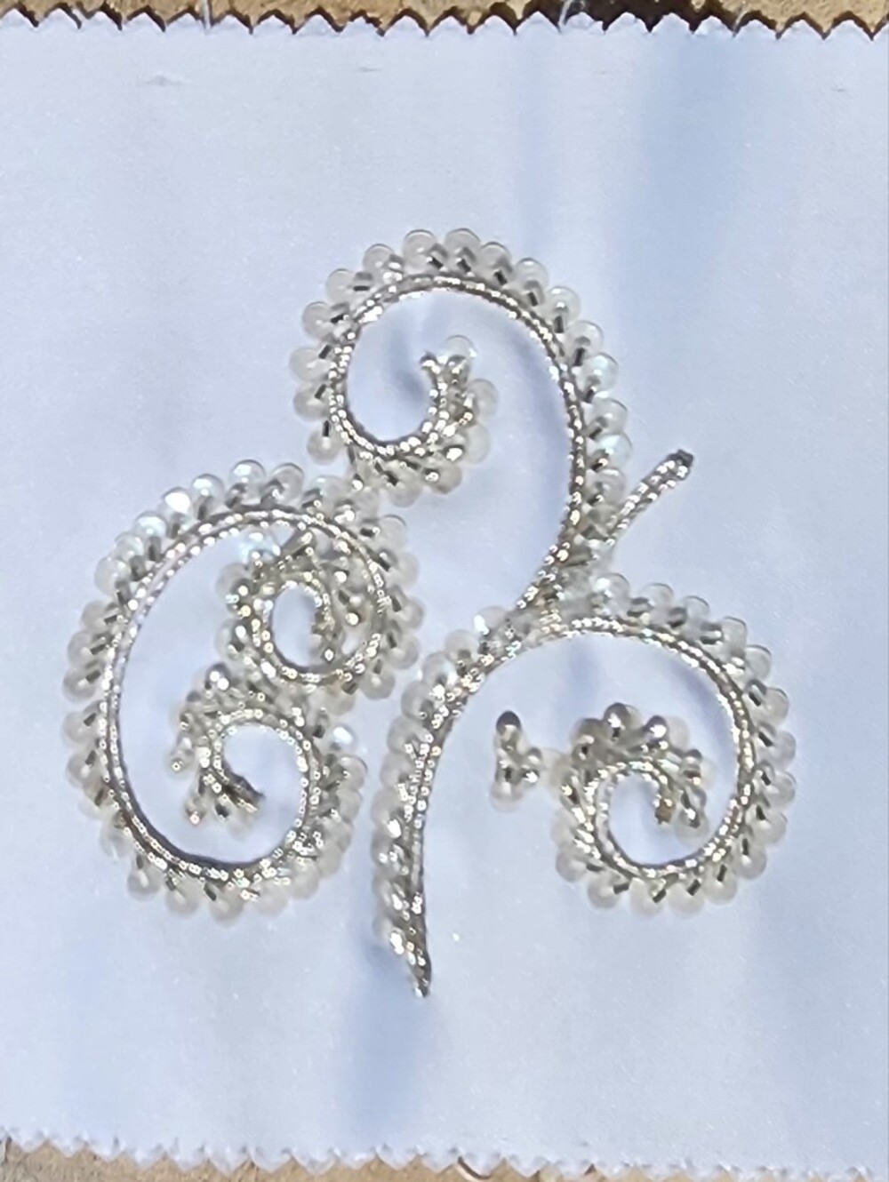 Vintage Embroidered & Sequined Satin Swirl Sampler Square White